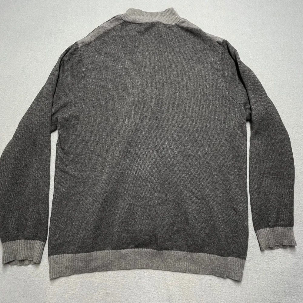 Tommy‎ Bahama Men's Gray Cotton Cashmere Blend Zip Up Sweater Large Elbow patch